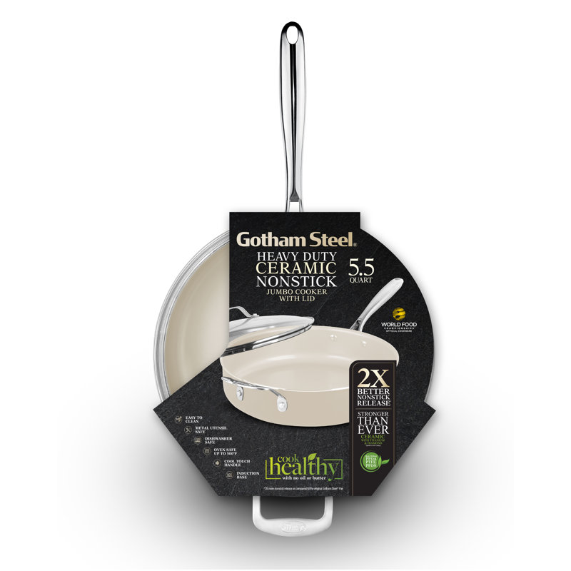 Cream Ultra Nonstick Aluminum 5.5 Qt Jumbo Cooker Pan with Lid