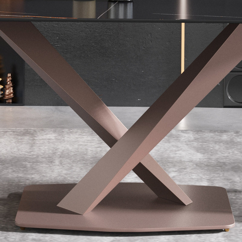 Sintered Stone Dining Table, 29.53” H x 63" W x 35.4" D, Black, Antique Pink