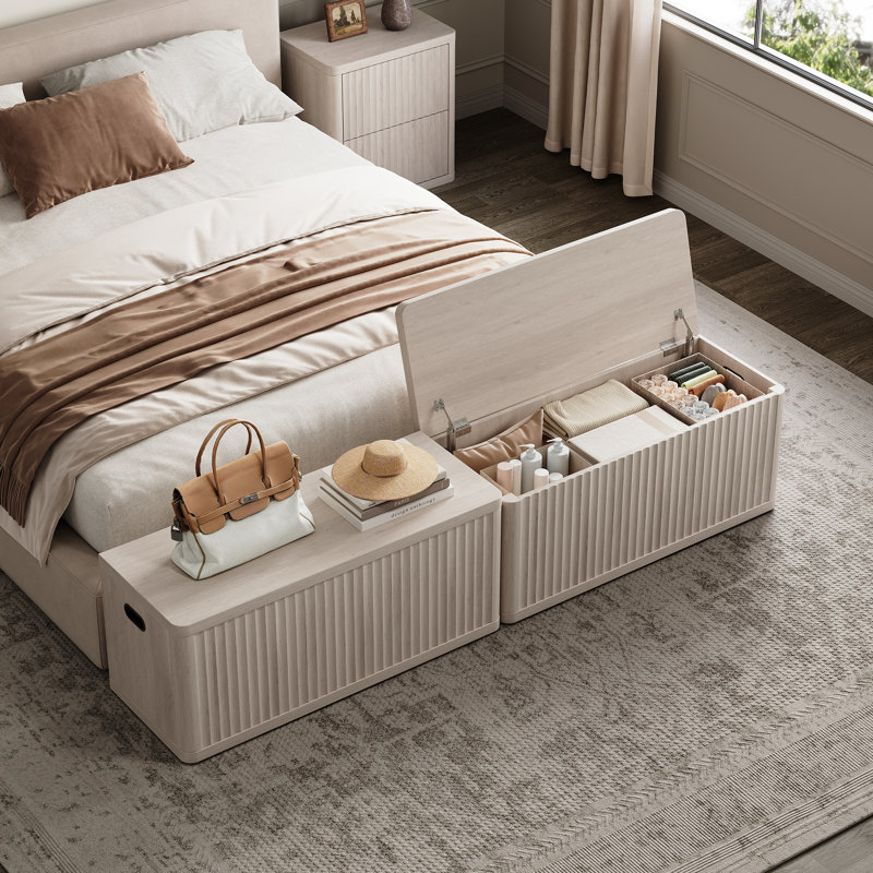 Cesiro 40.2"Modern Wood Bench, Multi-Functional With Hidden Storage, White Alder, Individual