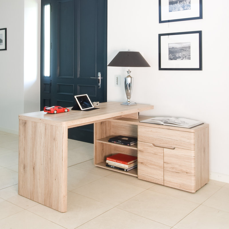Hollice L-Shaped Credenza Desk, Sanremo Oak