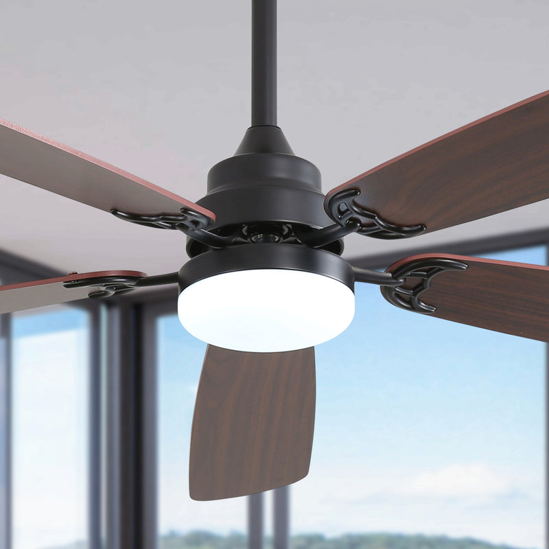 52 Inch Classics Ceiling Fan With Led Light 6 Speed Wind 5 Blades Remote Control Dc Motor For Indoor, Black, Brown