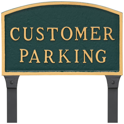 13" x 21" Large Arch Customer Parking Statement Plaque Sign with Lawn Stakes - Green/Gold