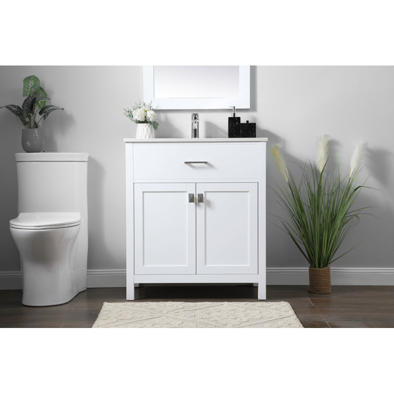 Ensemble de meuble-lavabo simple 30 po avec plateau en marbre manufacturé Harrison, Blanc