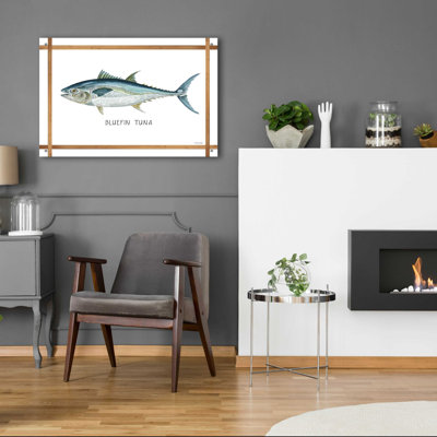 «Bluefin Tuna on White» par Cindy Jacobs, art mural en verre acrylique