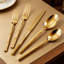 Ensemble de couverts 40 pièces en acier inoxydable doré avec motif en bambou, service de couverts pour 8 personnes, comprend couteaux de table, fourchettes, cuillères, salades, cuillères à thé
