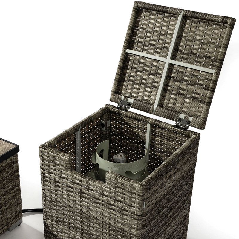 32" Propane Gas Fire Pit Table With Propane Tank Cover 2-Pieces, 50000 BTU Rectangular Steel Fire Pit With Beautiful Wicker Base For Outside Garden