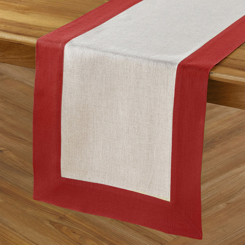 Contempo - 100% Pure Linen Table Runner, 72" x 14", Natural/Red
