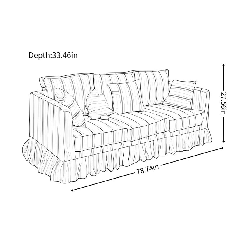 CanapÃ© franÃ§ais, 3, H 27,56 po x l 78,74 po x P 33,46 po