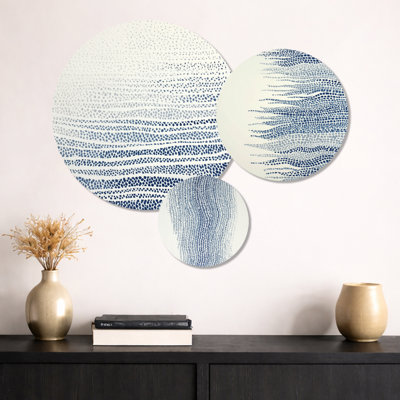 Bleu et beige, algues océaniques - art marin 3 pièces