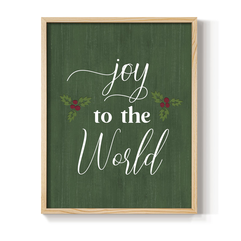 Joy to the world houx, reproduction encadrée - bois massif, Naturel, H 30 po x l 24 po