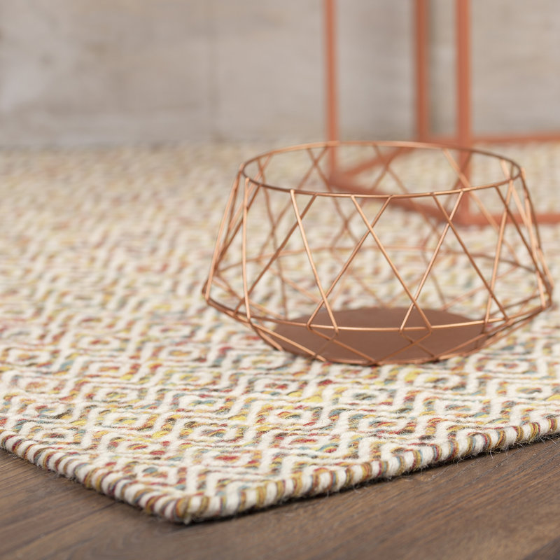 Jaipur Geometric Wool Hand Woven Area Rug, Beige, Rectangular 80 x 150cm