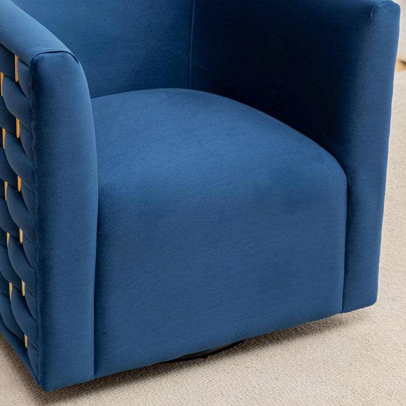 Occie Velvet Swivel Barrel Chair, Navy