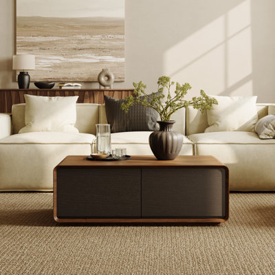 Table basse 39 po rectangulaire en bois avec rangement, style Mid-Century, avec 2 tiroirs, entièrement assemblée, noir noyer
