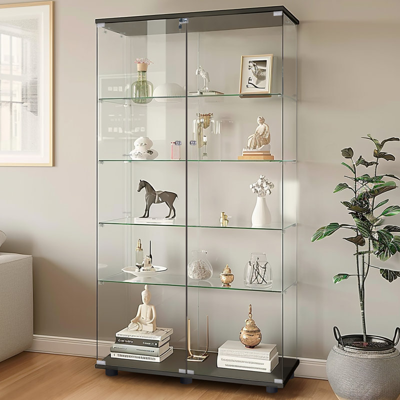 Vitrine en verre avec 5 tablettes, Brun