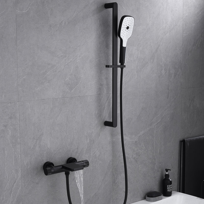 Thermostatic Bathtub Shower Faucet Set 3 Settings HandHeld Shower with Adjustable Slide Bar
