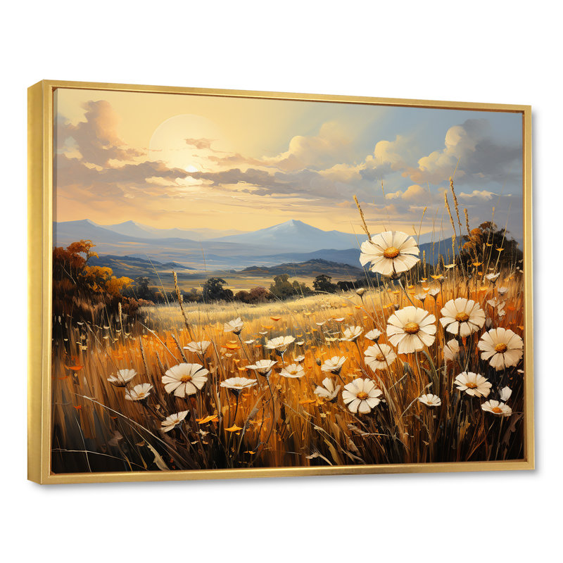 Magnifique champ de fleurs chaudes sur toile, Cadre flottant doré, H 34 po x l 44 po x P 1,5 po