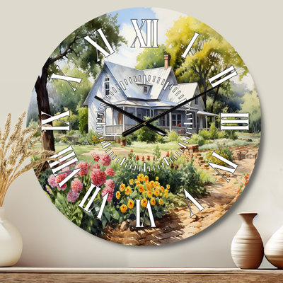 Farmhouse Frontyard Oasis I - Farm White Face Wall Clock