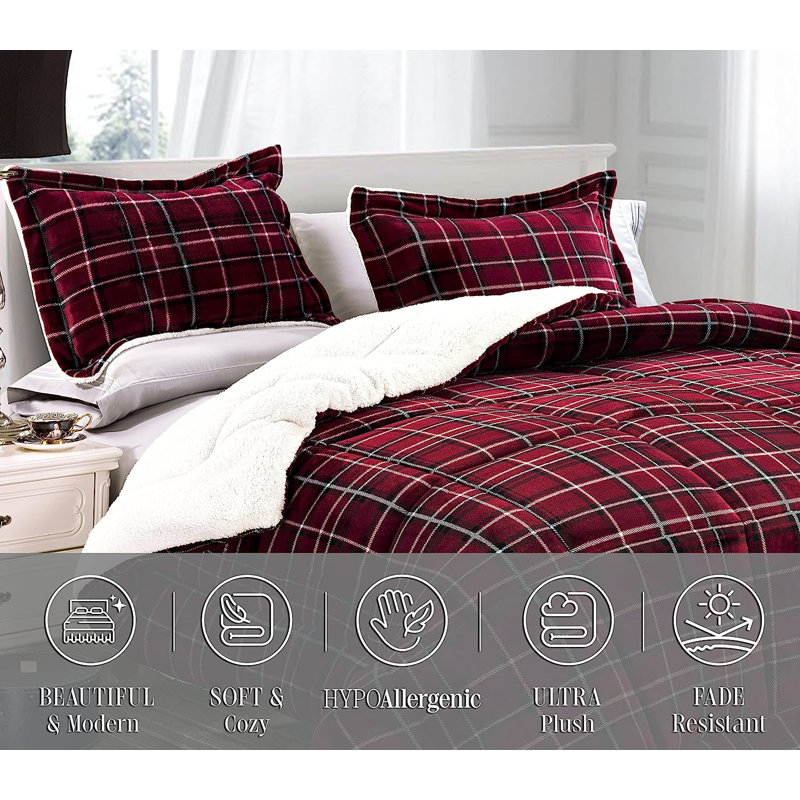 Ensemble d'édredon en microfibre 3 pièces Rafelita, Bourgogne, Double