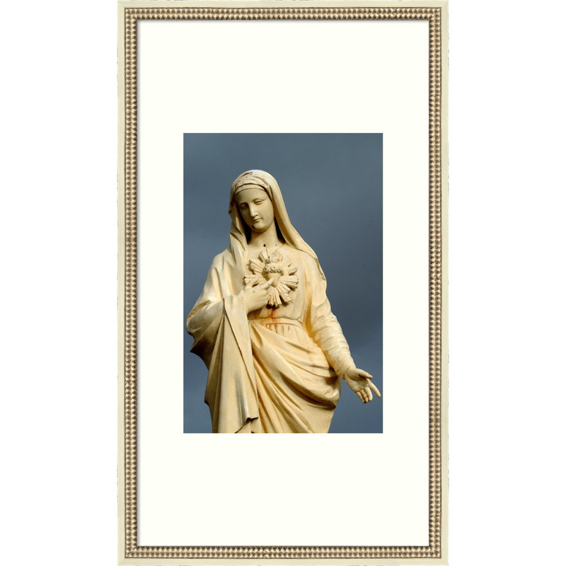 Vierge Marie, impression sur bois encadrée, 34 x 20, Blanc vieilli Castellan