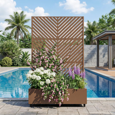 Metal Planter Box with Trellis with Wheels