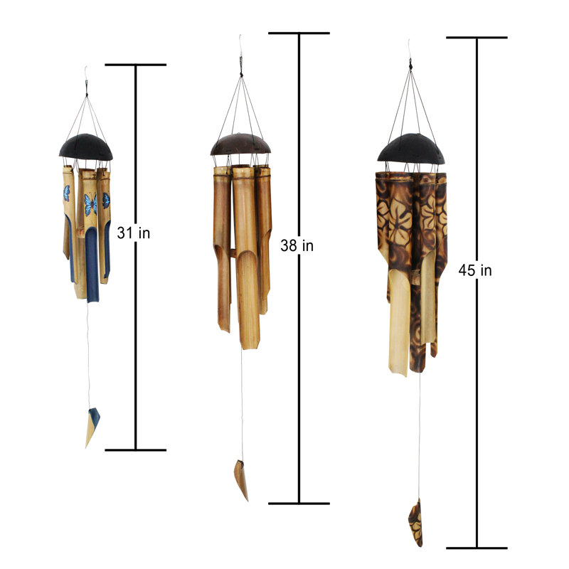 Large Natural Burnt Bamboo Wind Chime with Coconut Top