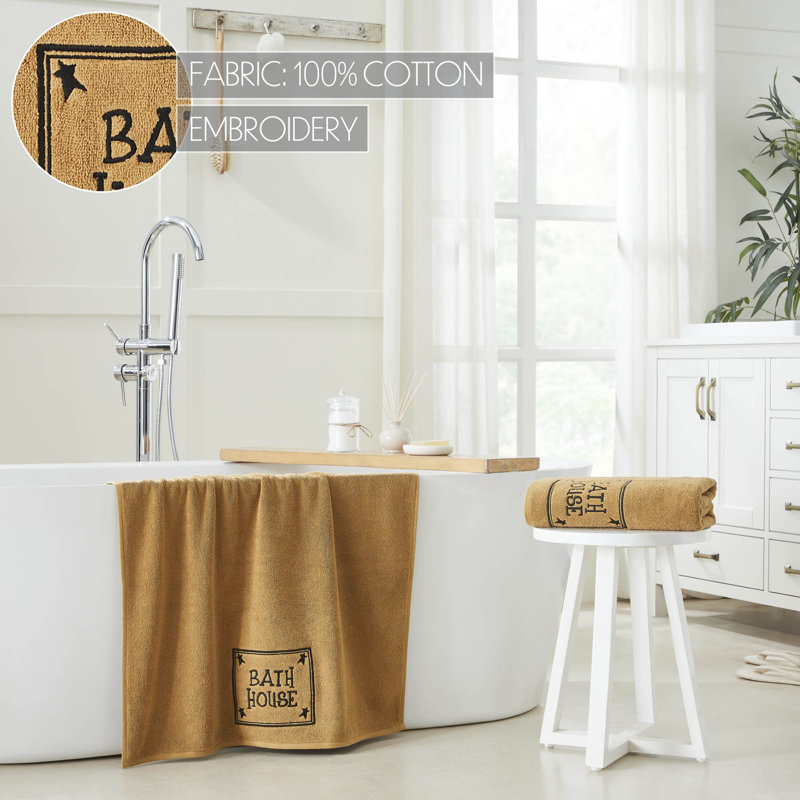 Timeless Linens Bath House Prim Stars Tan Bath Towel Set of 2 27x54