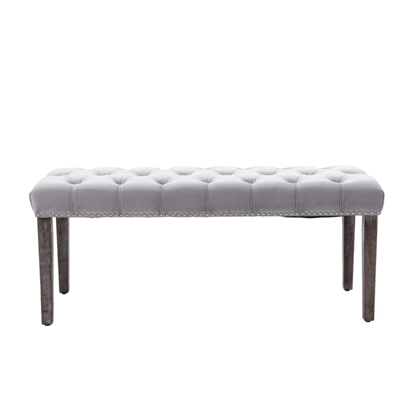 Upholstered Tufted Bench, Gray, Light Gray
