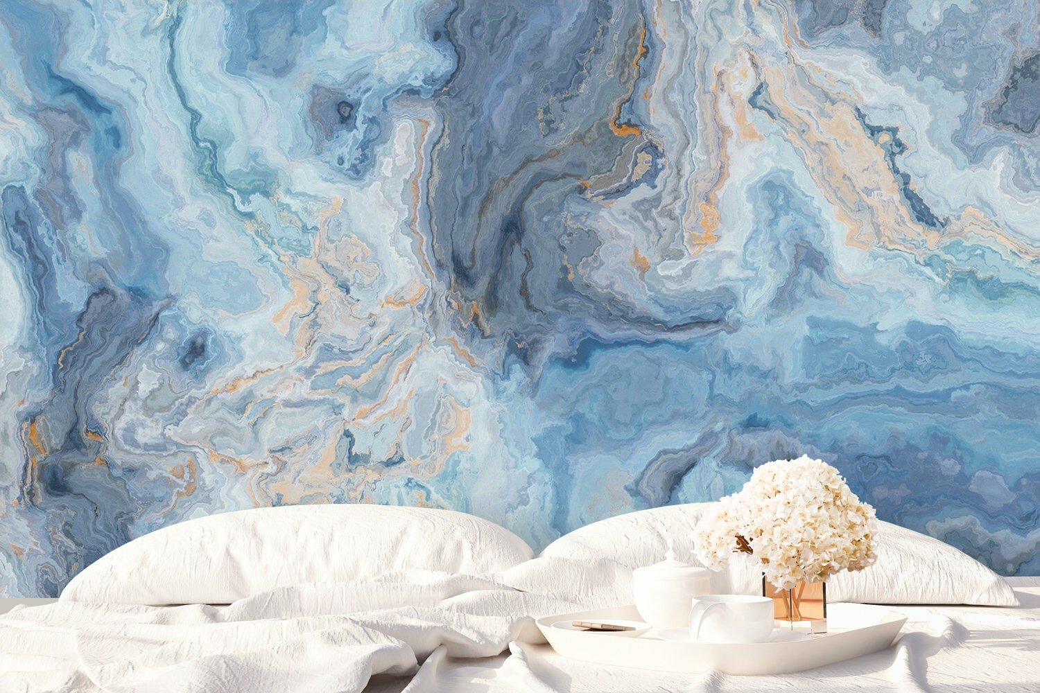 Bahia Marble Wallpaper Metallic Abstract Swirls Arthouse Navy Blue 923000
