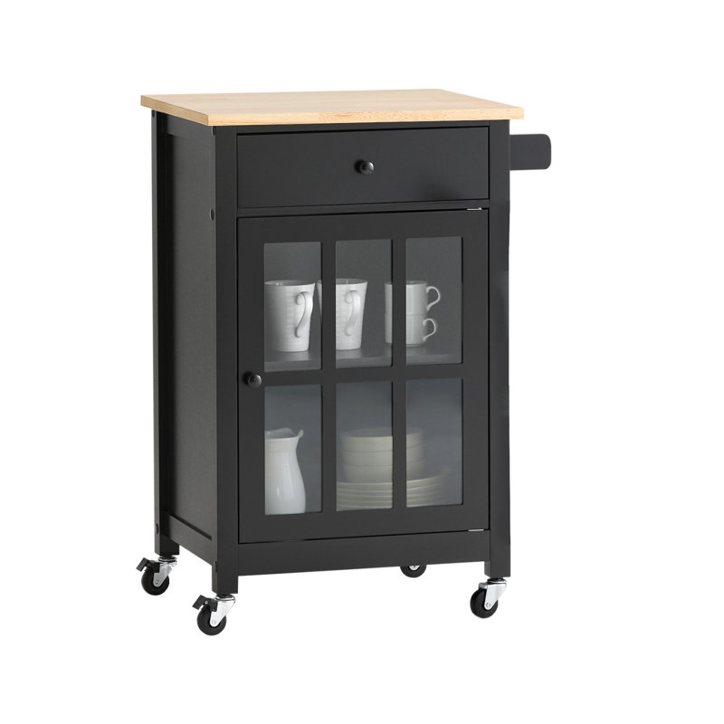 Kugler Solid Wood Top Kitchen Cart, Black