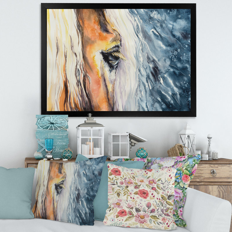 Gros plan sur un magnifique œil de cheval II - peinture sur toile, H 30 po x l 40 po x 1,5 po, Toile avec cadre noir