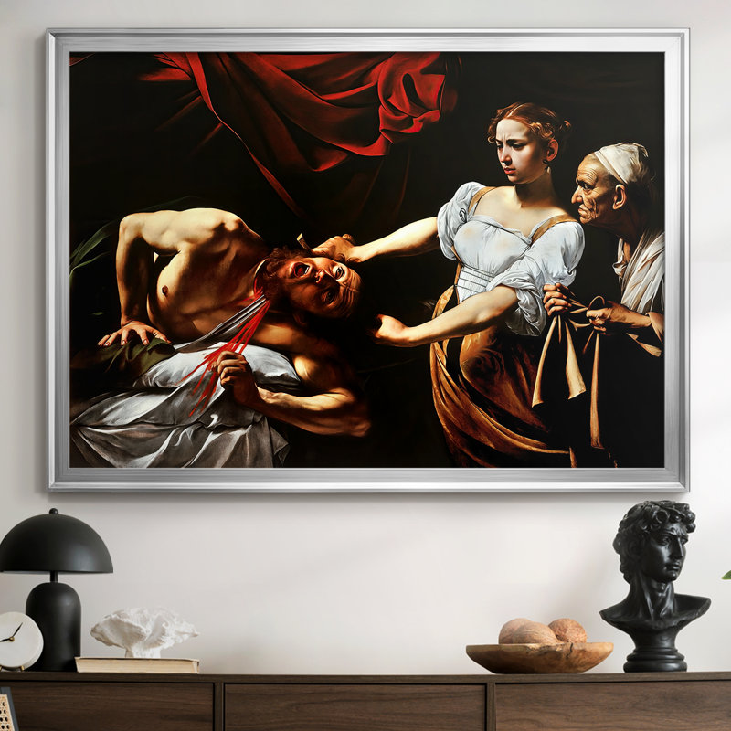 «Judith Beheading Holofernes-Caravaggio», toile tendue avec châssis-c. 1599-1602, 26,5 x 36,5, Framed Canvas, Argent