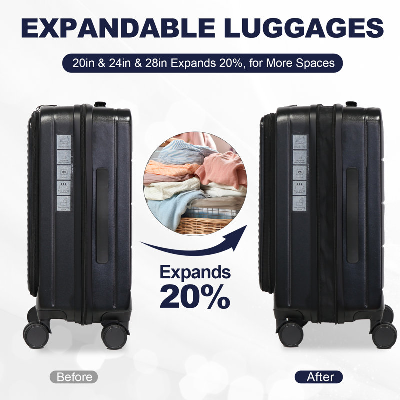 Luggage,With Front Opening,TSA Approved Lock,Hardshell Suitcase,Grey