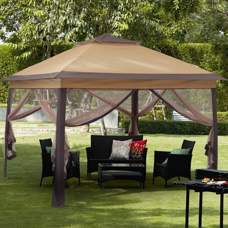 Auvent de patio 11 x 11 pi avec moustiquaire, Brun