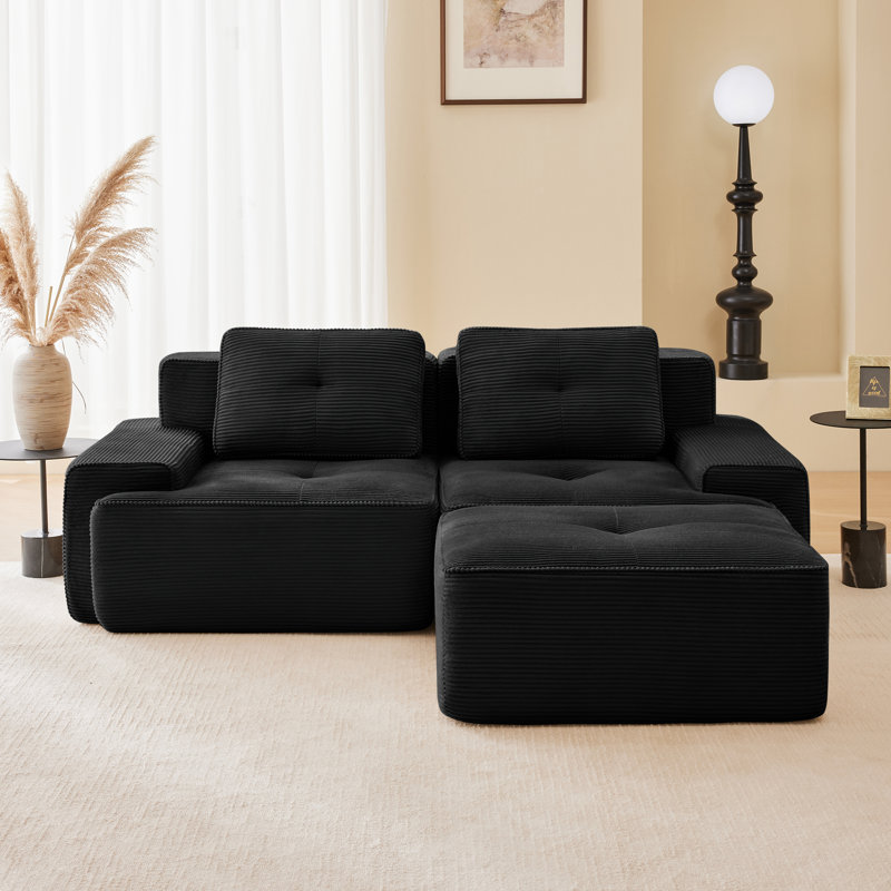 Boneless Wide Tufted Compression Corduroy Comfy Cloud Couch L-Shaped Modular Sectional Sofa Couch with Deep Seat and Movable Ottoman