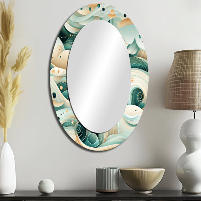 Motif côtier à charme géométrique côtier - Grand miroir mural ovale sur métal