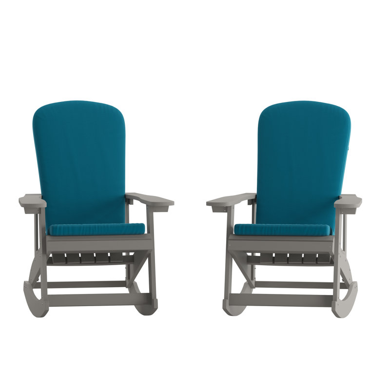 Indoor/Outdoor Rocking Adirondack Chairs with Cushions, Gray/Teal