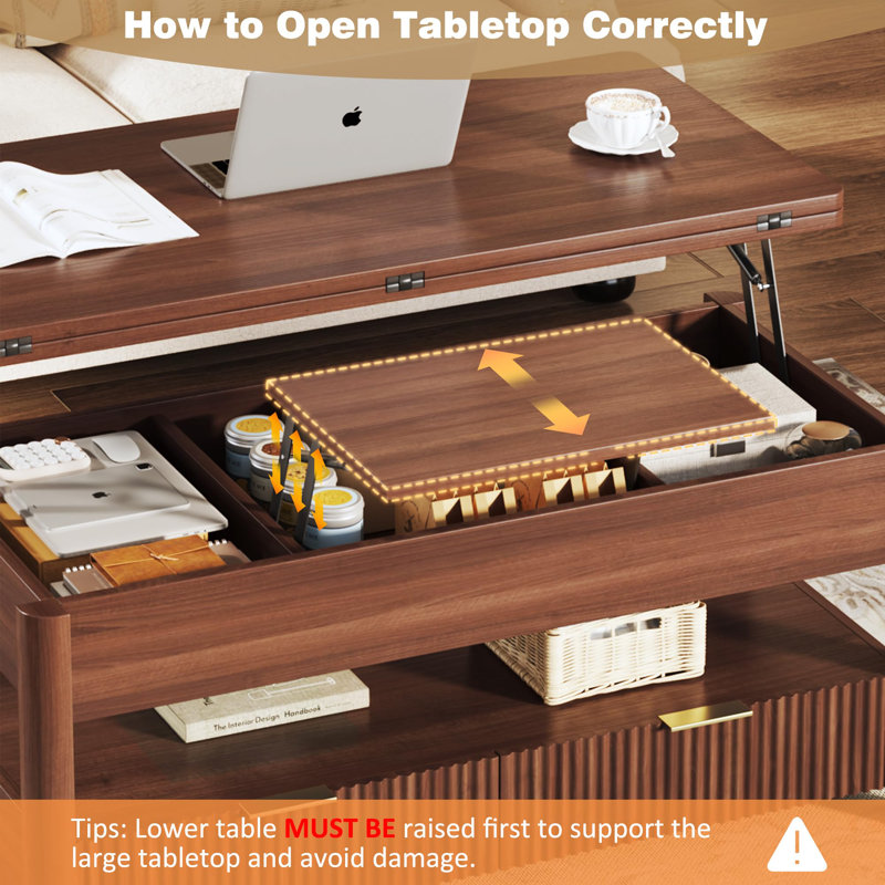 Ebern Designs 4 In 1 Lift Top Coffee Table With Hidden Storage And ...