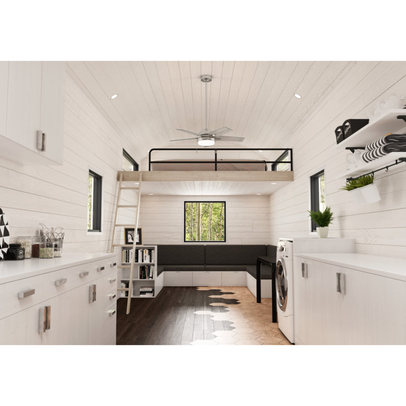 44" Bartlett 5 - Blade Modern Indoor Ceiling Fan with Pull Chain and LED Light Included, Brushed Nickel/Light Gray Oak