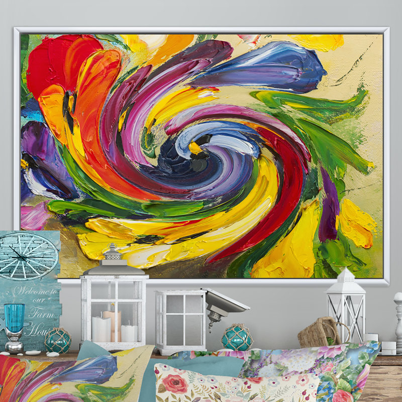 «Colorful Spiral Flower», reproduction sur toile flottante, H 8 po x l 12 po x P 1 po, Cadre flottant blanc