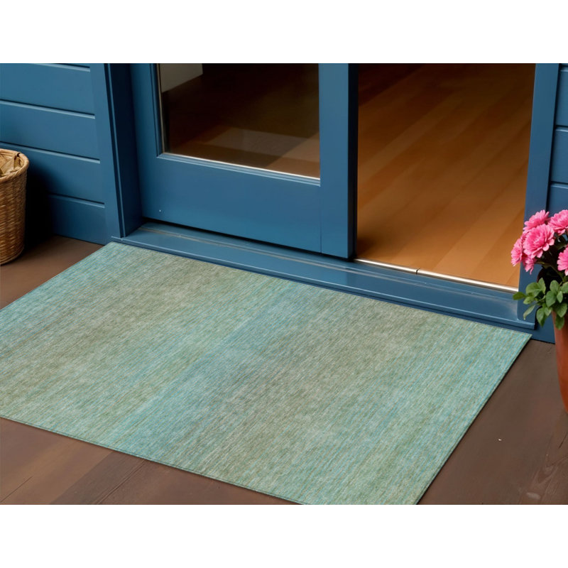 Tapis bleu sarcelle à rayures 3 pi x 5 pi