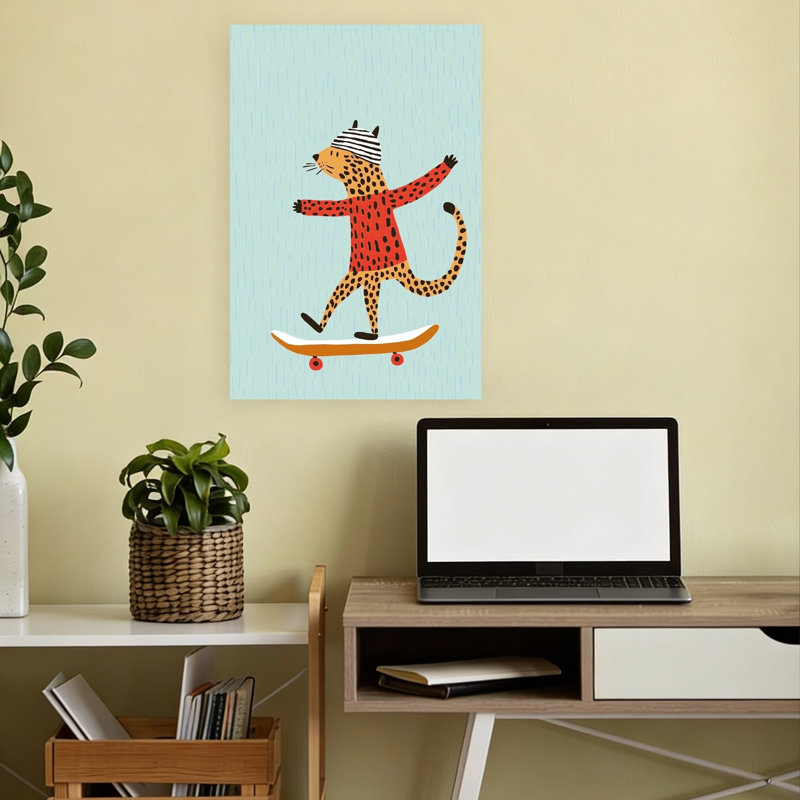 Skateboarding Leopard Contemporary Wall Art Print by Mathieu - Wrapped Canvas Print, 45.72cm H x 30.48cm W