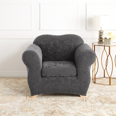 Stretch Jacquard Damask Box Cushion Armchair Slipcover
