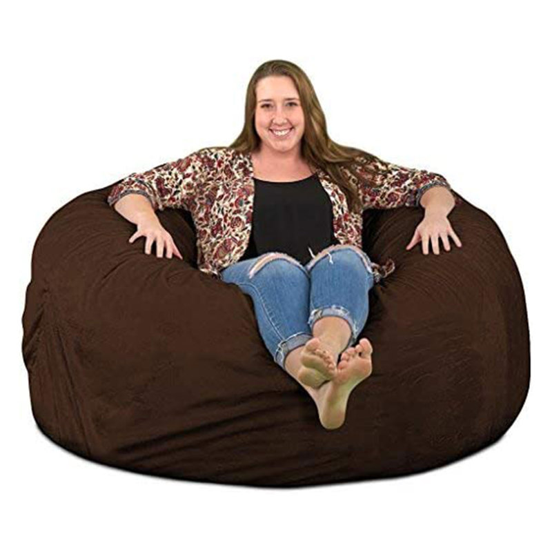 Bean Bag Chair, Oversized Indoor Comfy Lounger, Suede, 34" H x 58" W x 58" D, Brown Suede