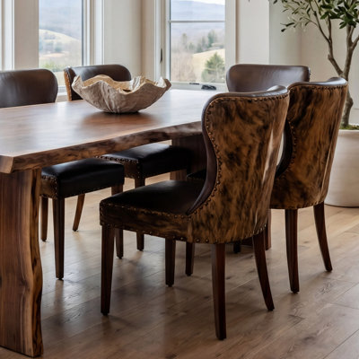Wingback Brown Dining Chair Real Leather and Cowhide