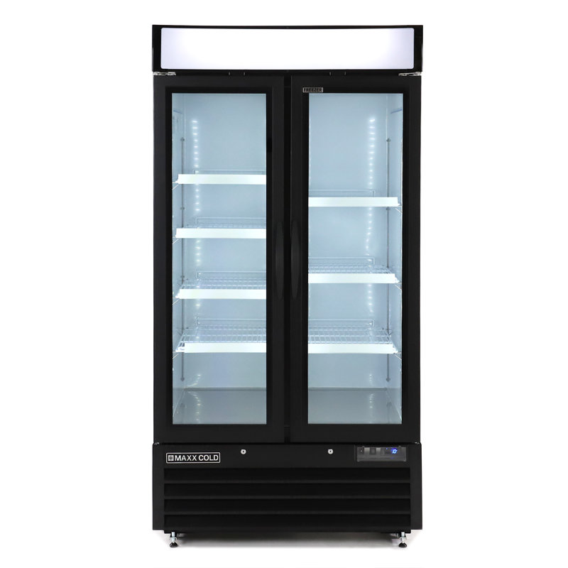 Maxx Cold Glass Door Narrow Width Merchandiser Freezer, Double Door, Black