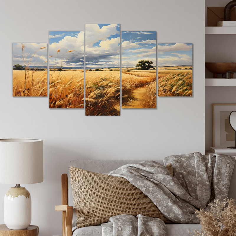«Yellow Wheat Field Meadows I - Meadow Multipanel», ensemble d'art mural