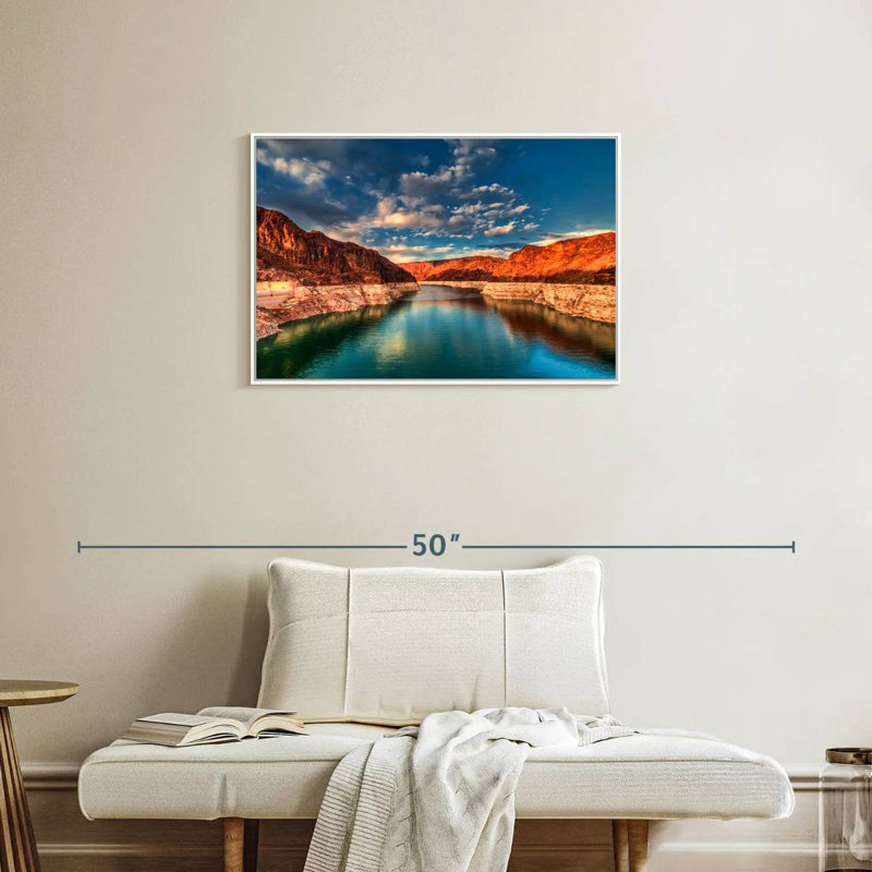 Hoover Dam Lakeside Mountain, Floating Frame White, 31" X 21"