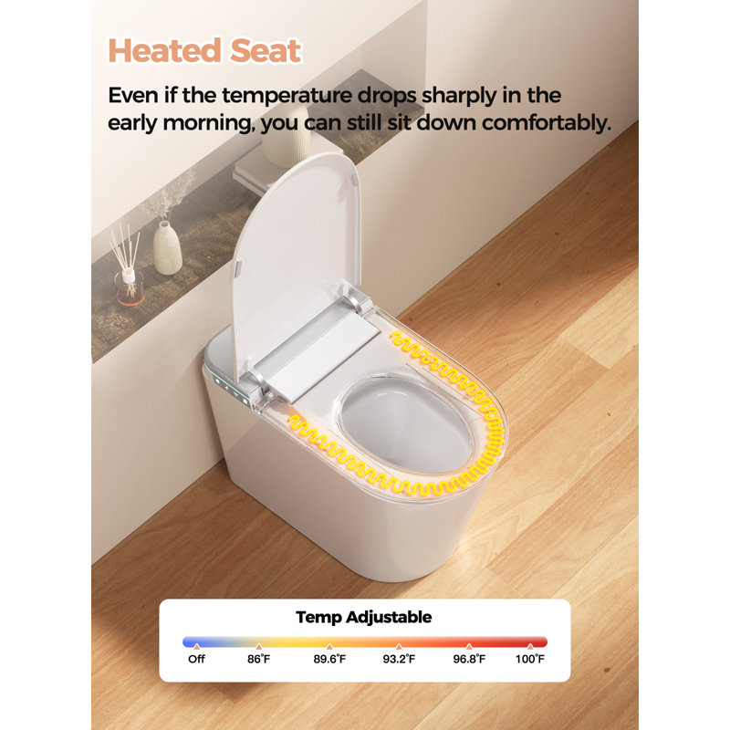 Smart Toilet With Built-in Tank, ADA Height Heated Seat, Night Light, Auto Toilet Flushing, Foot Sensor Operation, Modern Elongated One-piece Toilet For Bathrooms