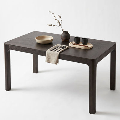 60'' Rectangular Dining Table with Oak Veneer Top, Rounded Corners, Curved Leg Details and Adjustable Feet