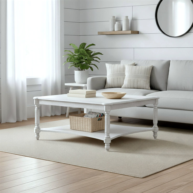Locke Solid Wood Square Coffee Table, Antique White